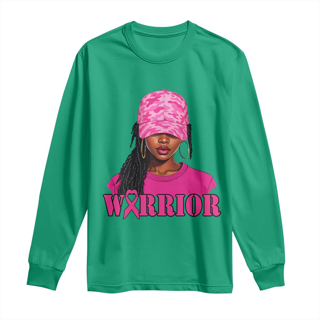 African American Warrior Breast Cancer Long Sleeve Shirt Pink Ribbon - Wonder Print Shop