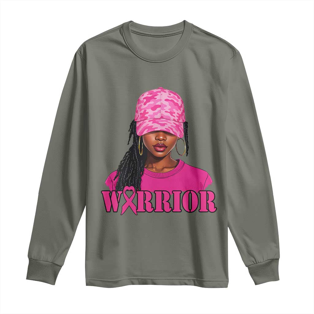 African American Warrior Breast Cancer Long Sleeve Shirt Pink Ribbon - Wonder Print Shop