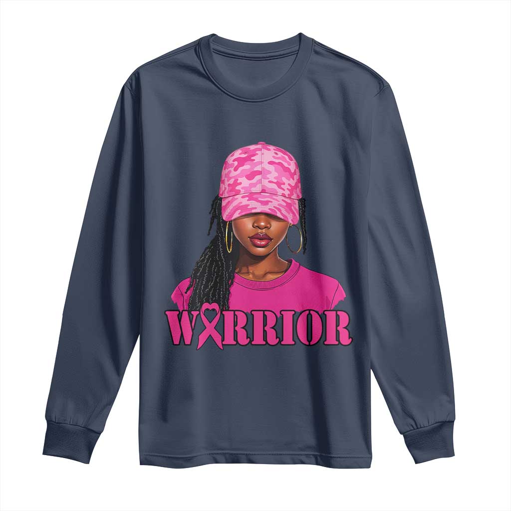 African American Warrior Breast Cancer Long Sleeve Shirt Pink Ribbon - Wonder Print Shop