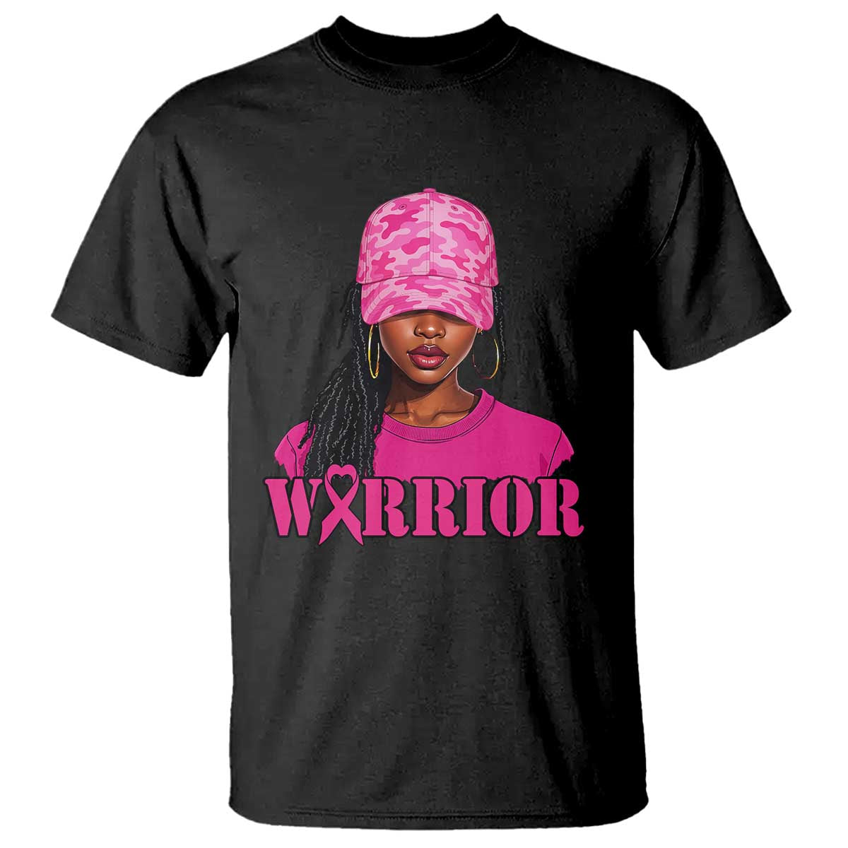 African American Warrior Breast Cancer T Shirt Pink Ribbon - Wonder Print Shop