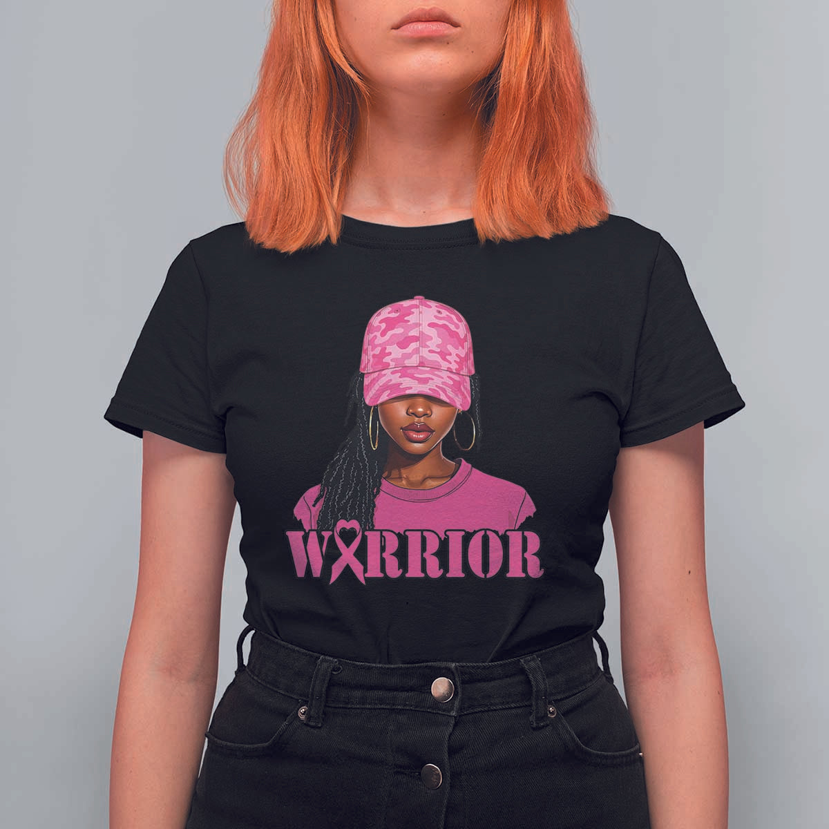 African American Warrior Breast Cancer T Shirt For Women Pink Ribbon - Wonder Print Shop