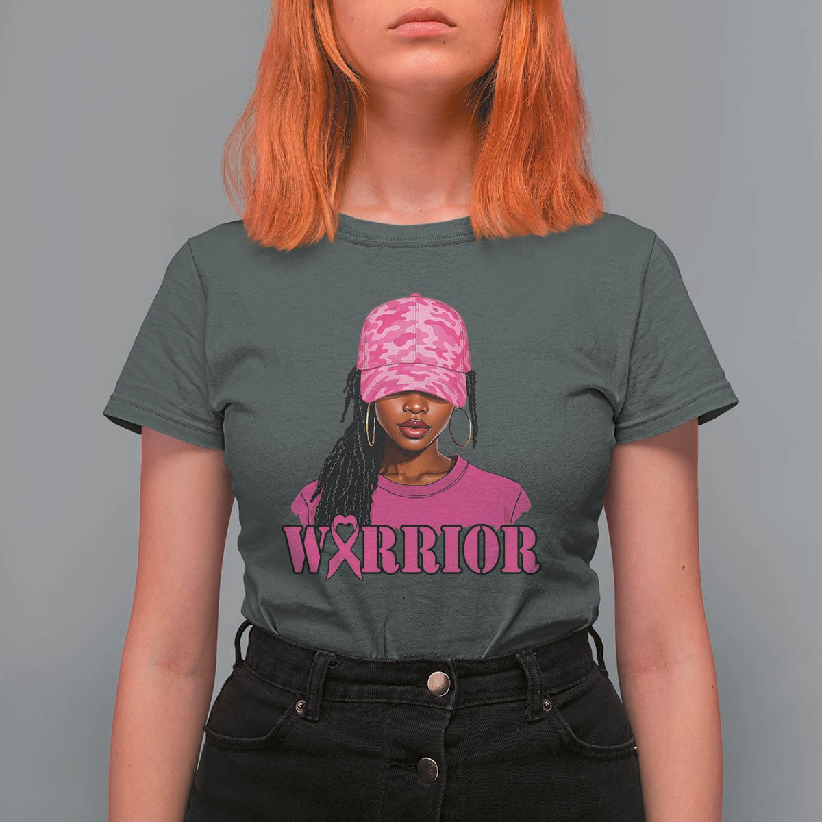 African American Warrior Breast Cancer T Shirt For Women Pink Ribbon - Wonder Print Shop