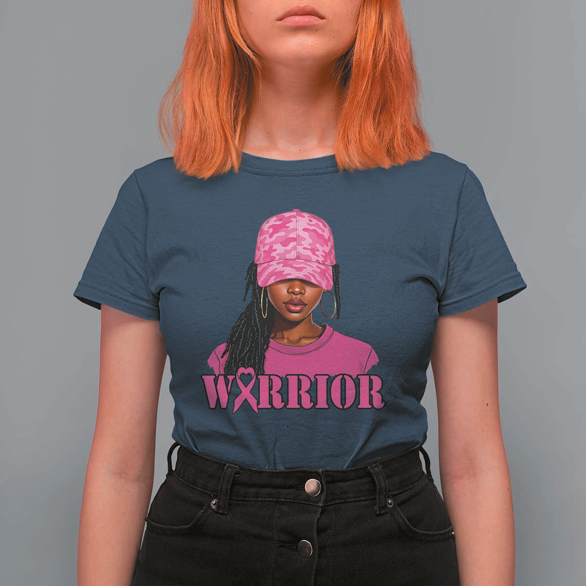 African American Warrior Breast Cancer T Shirt For Women Pink Ribbon - Wonder Print Shop