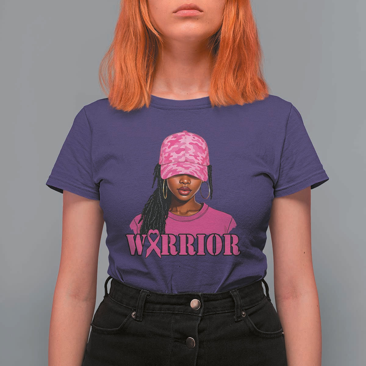 African American Warrior Breast Cancer T Shirt For Women Pink Ribbon - Wonder Print Shop