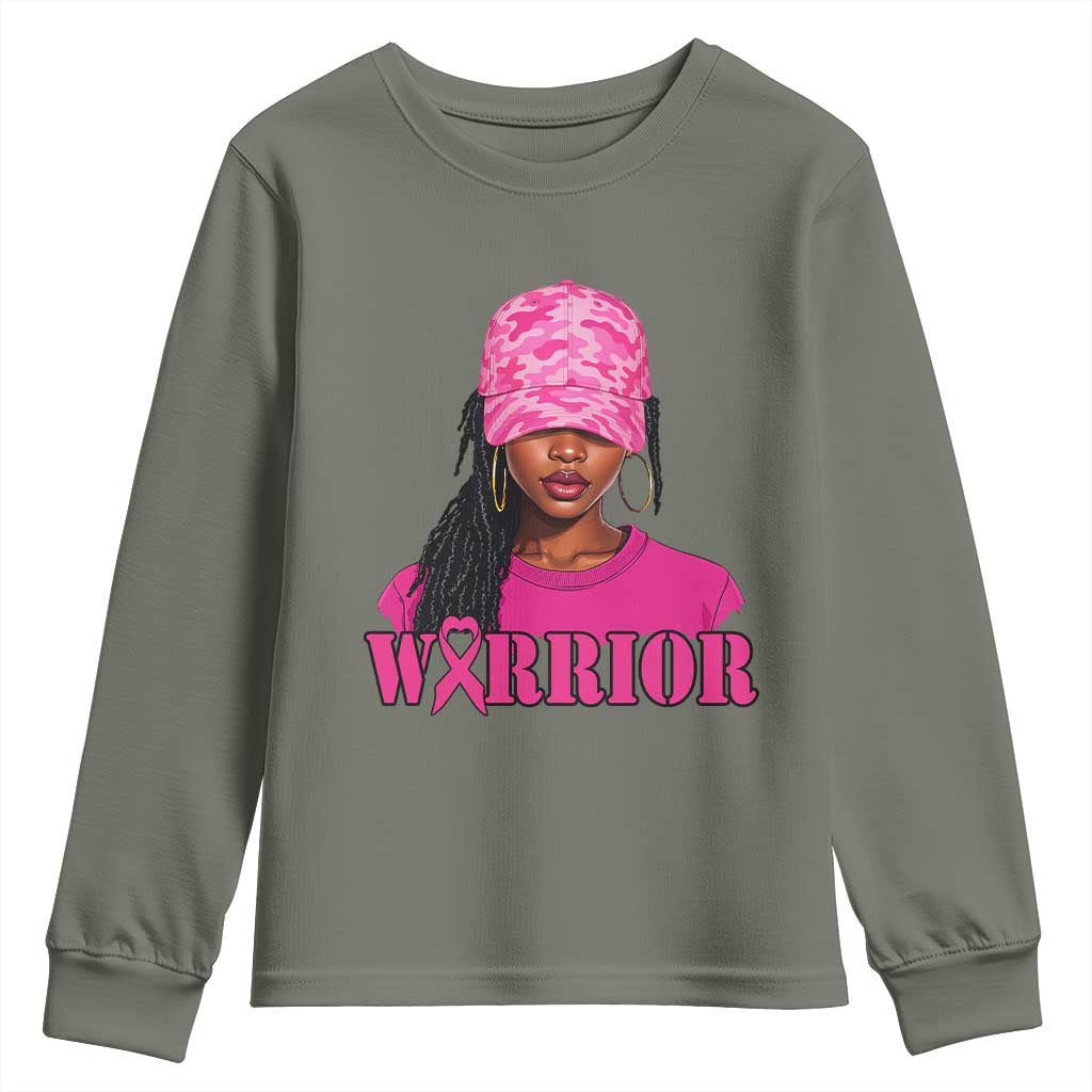 African American Warrior Breast Cancer Youth Sweatshirt Pink Ribbon - Wonder Print Shop