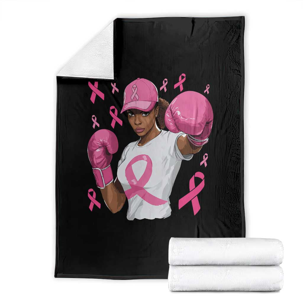African American Fighter Breast Cancer Awareness Throw Blanket Pink Ribbon - Wonder Print Shop