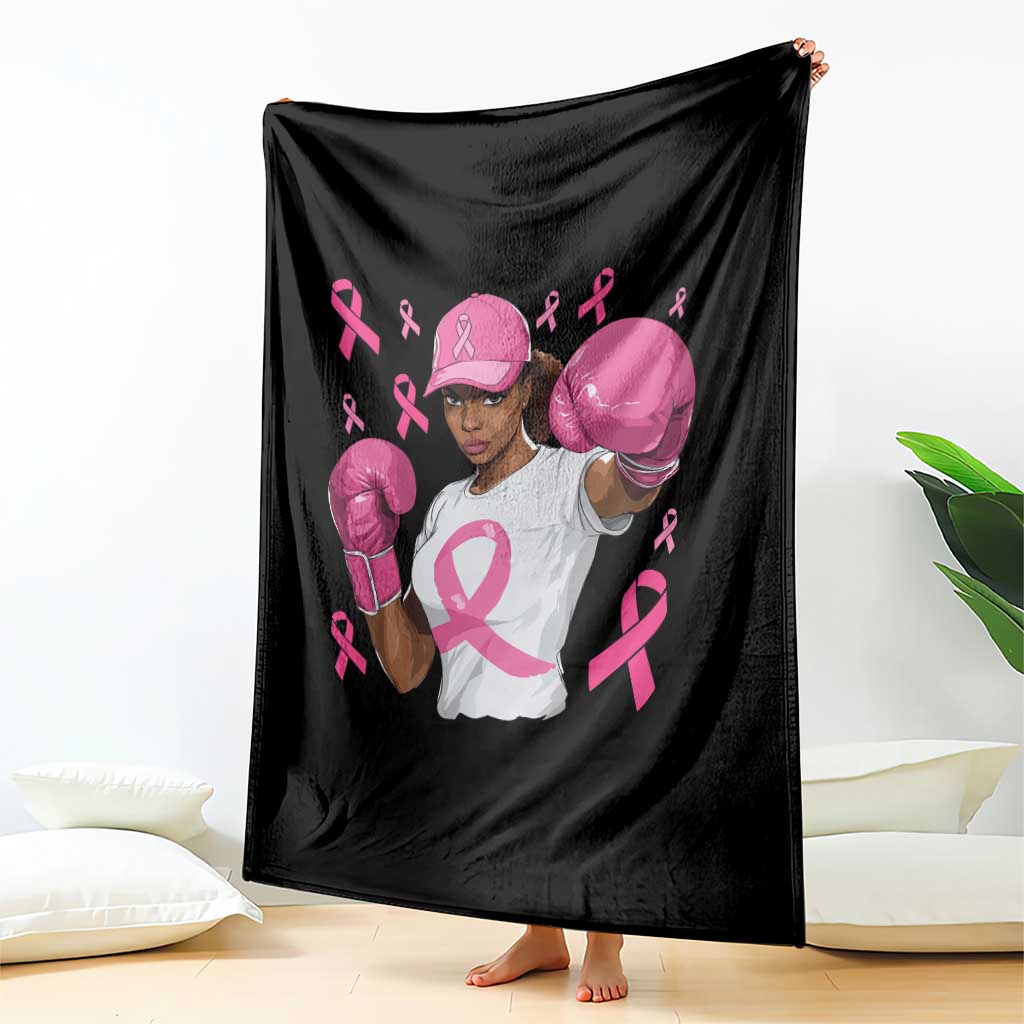 African American Fighter Breast Cancer Awareness Throw Blanket Pink Ribbon - Wonder Print Shop