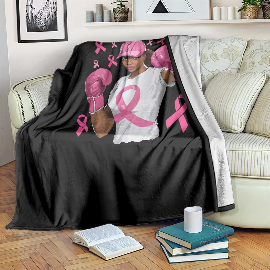 African American Fighter Breast Cancer Awareness Throw Blanket Pink Ribbon - Wonder Print Shop