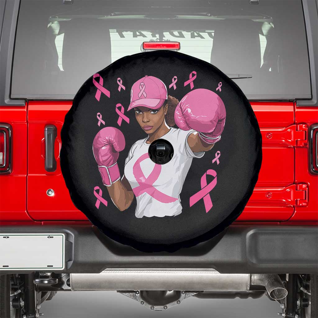 African American Fighter Breast Cancer Awareness Spare Tire Cover Pink Ribbon - Wonder Print Shop