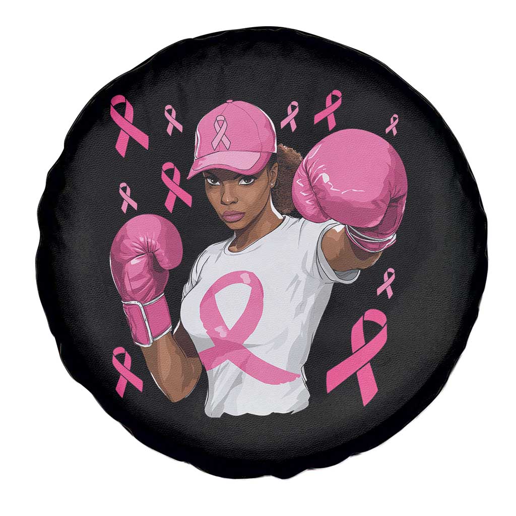 African American Fighter Breast Cancer Awareness Spare Tire Cover Pink Ribbon - Wonder Print Shop