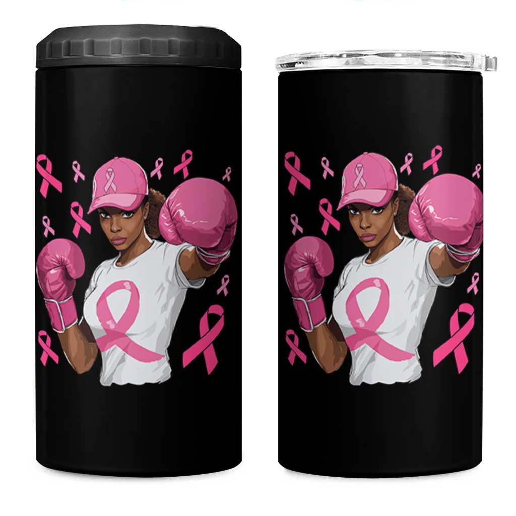 African American Fighter Breast Cancer Awareness 4 in 1 Can Cooler Tumbler Pink Ribbon - Wonder Print Shop
