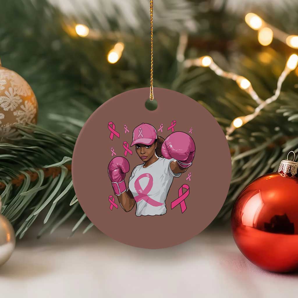 African American Fighter Breast Cancer Awareness Ceramic Ornament Pink Ribbon - Wonder Print Shop