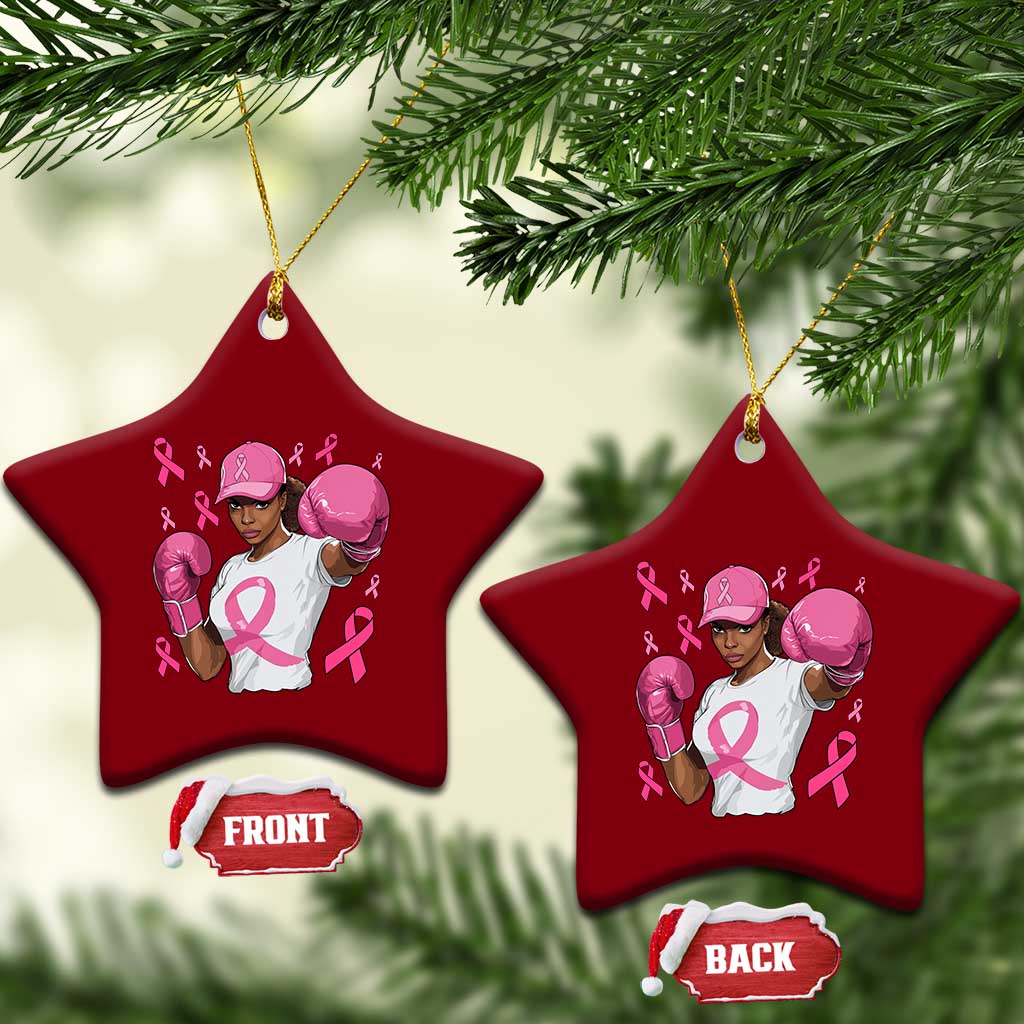 African American Fighter Breast Cancer Awareness Ceramic Ornament Pink Ribbon - Wonder Print Shop