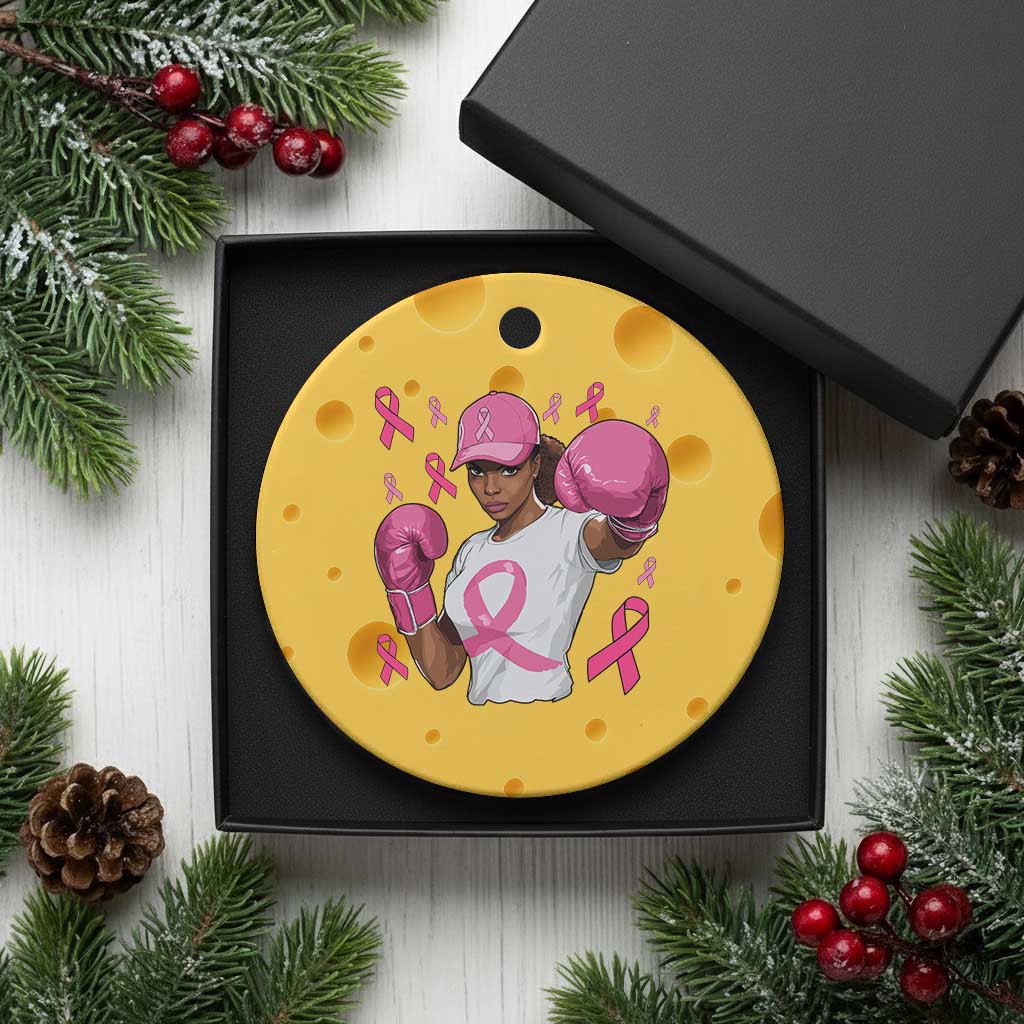 African American Fighter Breast Cancer Awareness Ceramic Ornament Pink Ribbon - Wonder Print Shop