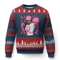 African American Fighter Breast Cancer Awareness Ugly Christmas Sweater Pink Ribbon - Wonder Print Shop