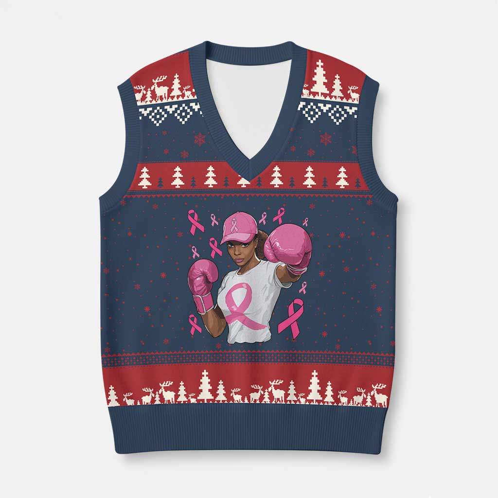 African American Fighter Breast Cancer Awareness V-Neck Knit Sweater Vest Pink Ribbon - Wonder Print Shop