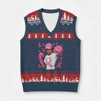 African American Fighter Breast Cancer Awareness V-Neck Knit Sweater Vest Pink Ribbon - Wonder Print Shop