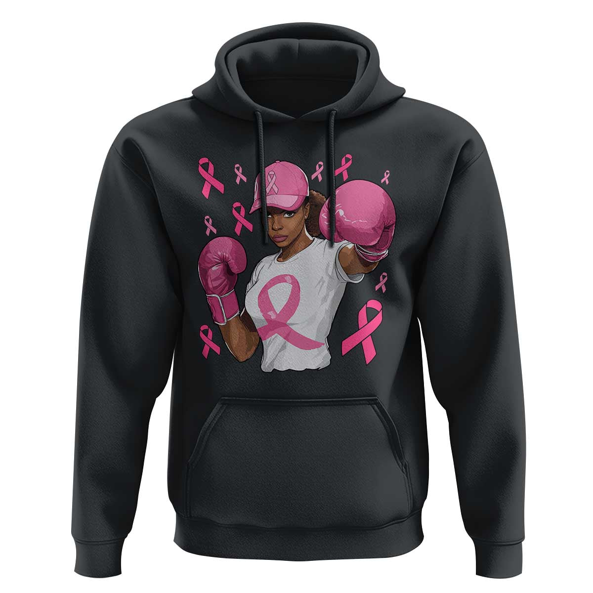 African American Fighter Breast Cancer Awareness Hoodie Pink Ribbon - Wonder Print Shop