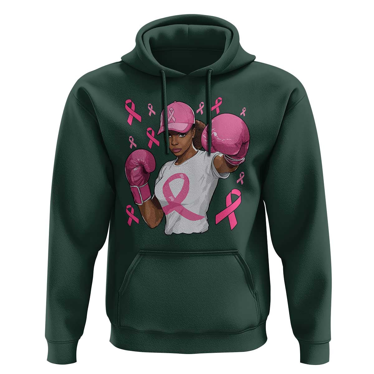 African American Fighter Breast Cancer Awareness Hoodie Pink Ribbon - Wonder Print Shop