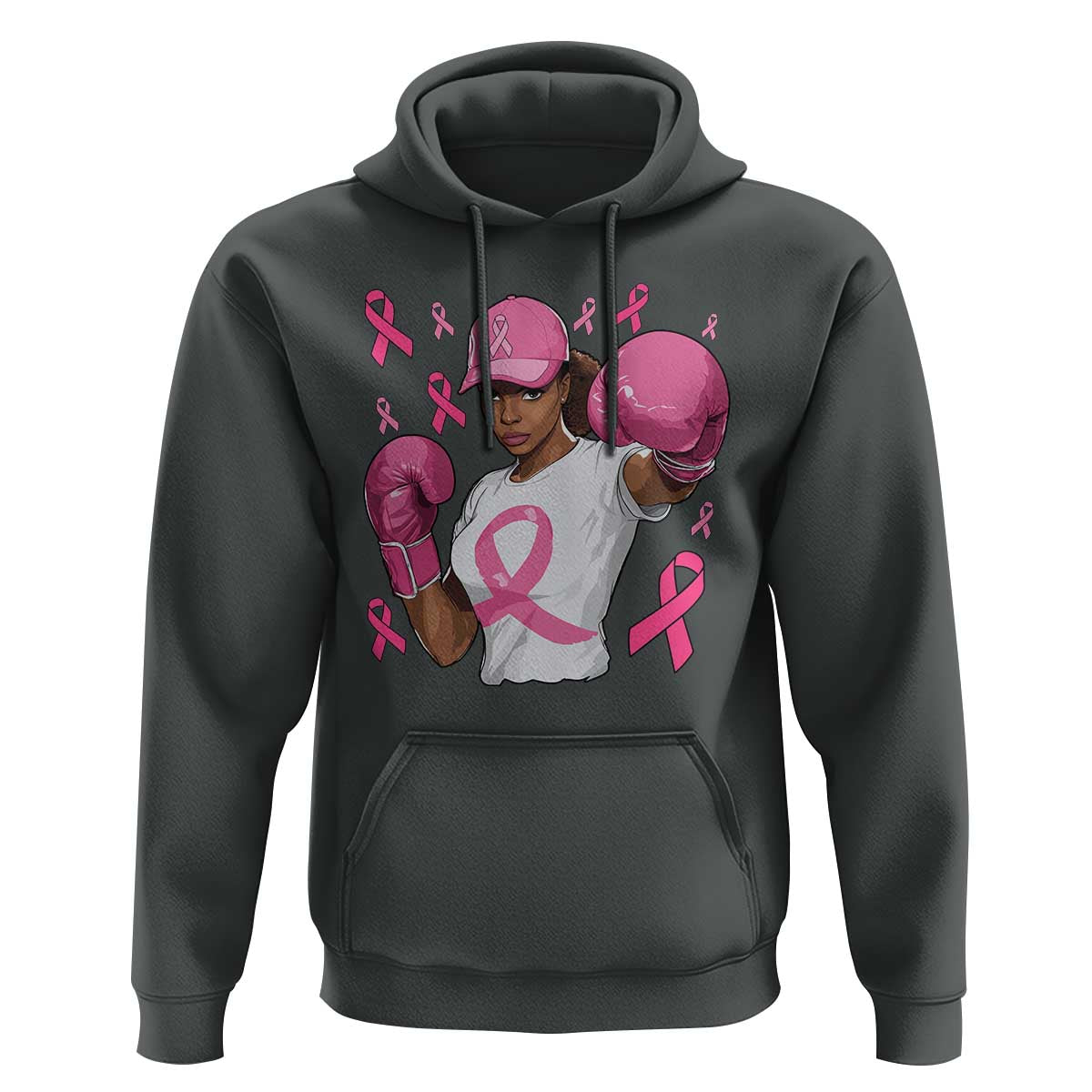 African American Fighter Breast Cancer Awareness Hoodie Pink Ribbon - Wonder Print Shop