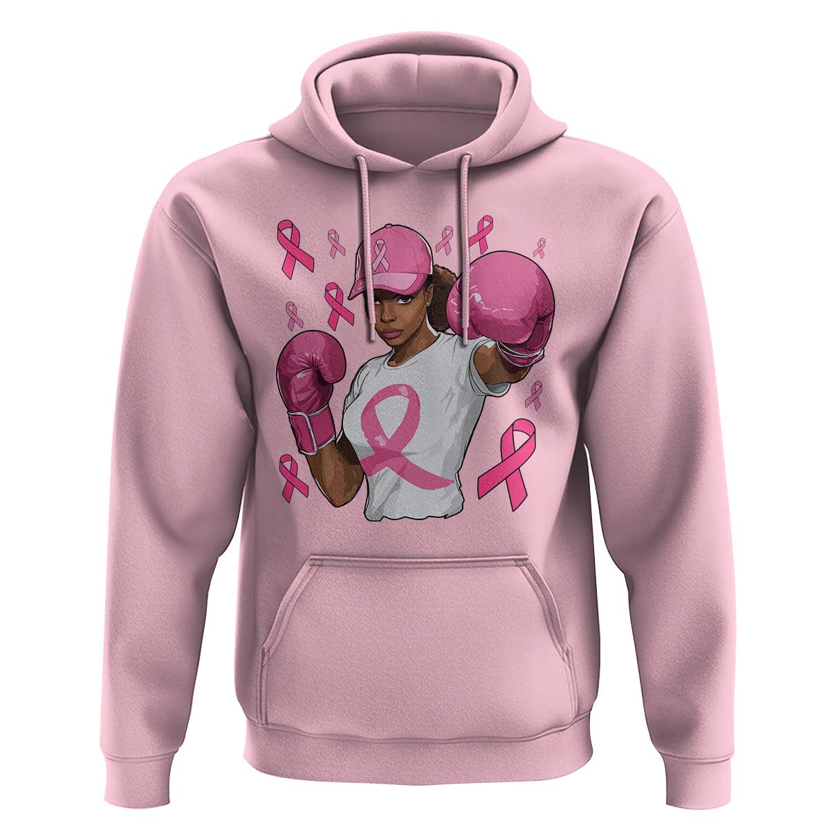 African American Fighter Breast Cancer Awareness Hoodie Pink Ribbon - Wonder Print Shop