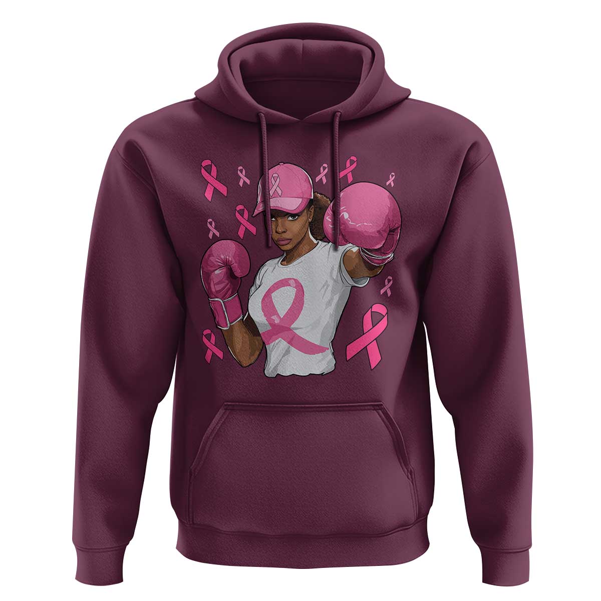 African American Fighter Breast Cancer Awareness Hoodie Pink Ribbon - Wonder Print Shop