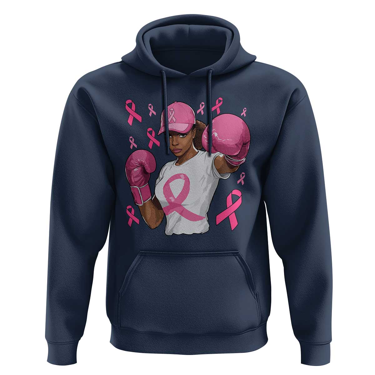 African American Fighter Breast Cancer Awareness Hoodie Pink Ribbon - Wonder Print Shop