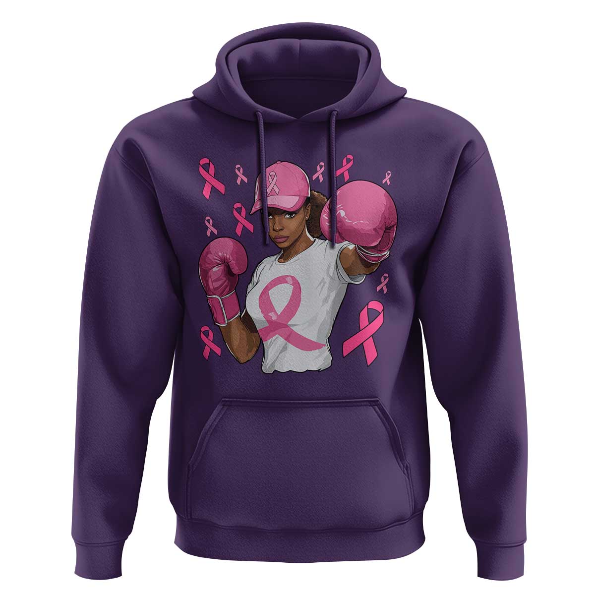 African American Fighter Breast Cancer Awareness Hoodie Pink Ribbon - Wonder Print Shop