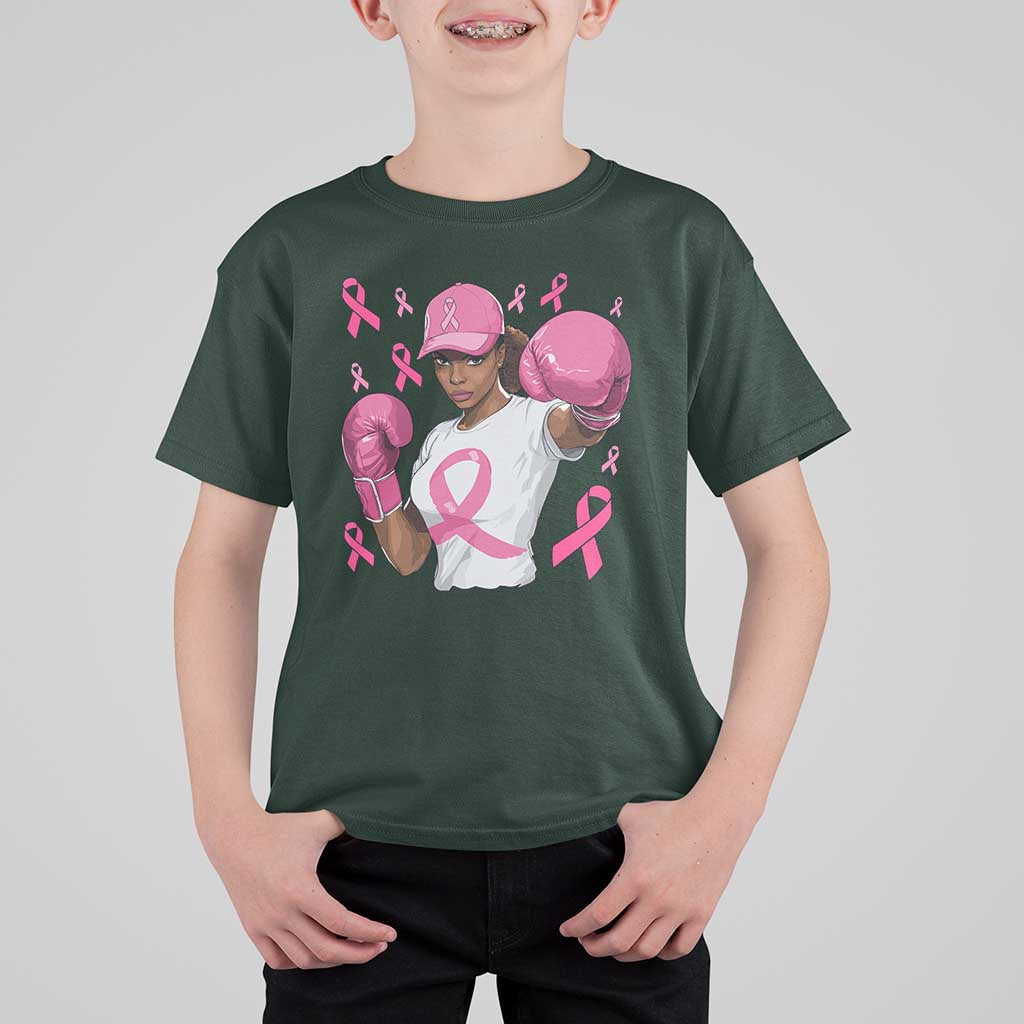 African American Fighter Breast Cancer Awareness T Shirt For Kid Pink Ribbon - Wonder Print Shop