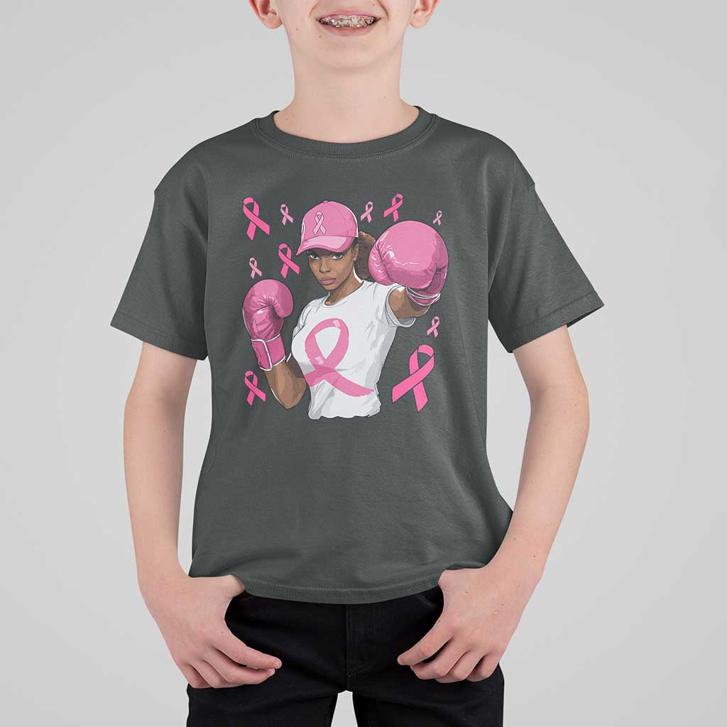 African American Fighter Breast Cancer Awareness T Shirt For Kid Pink Ribbon - Wonder Print Shop