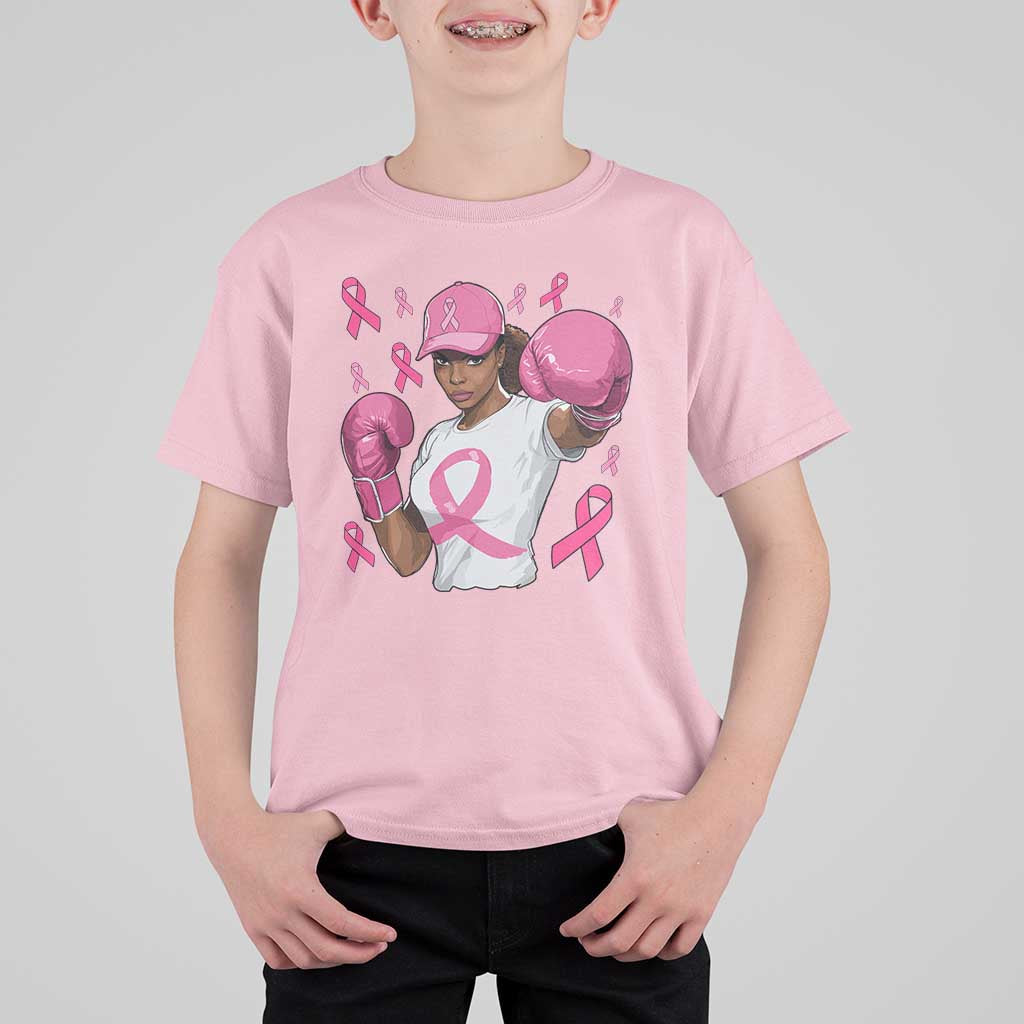 African American Fighter Breast Cancer Awareness T Shirt For Kid Pink Ribbon - Wonder Print Shop
