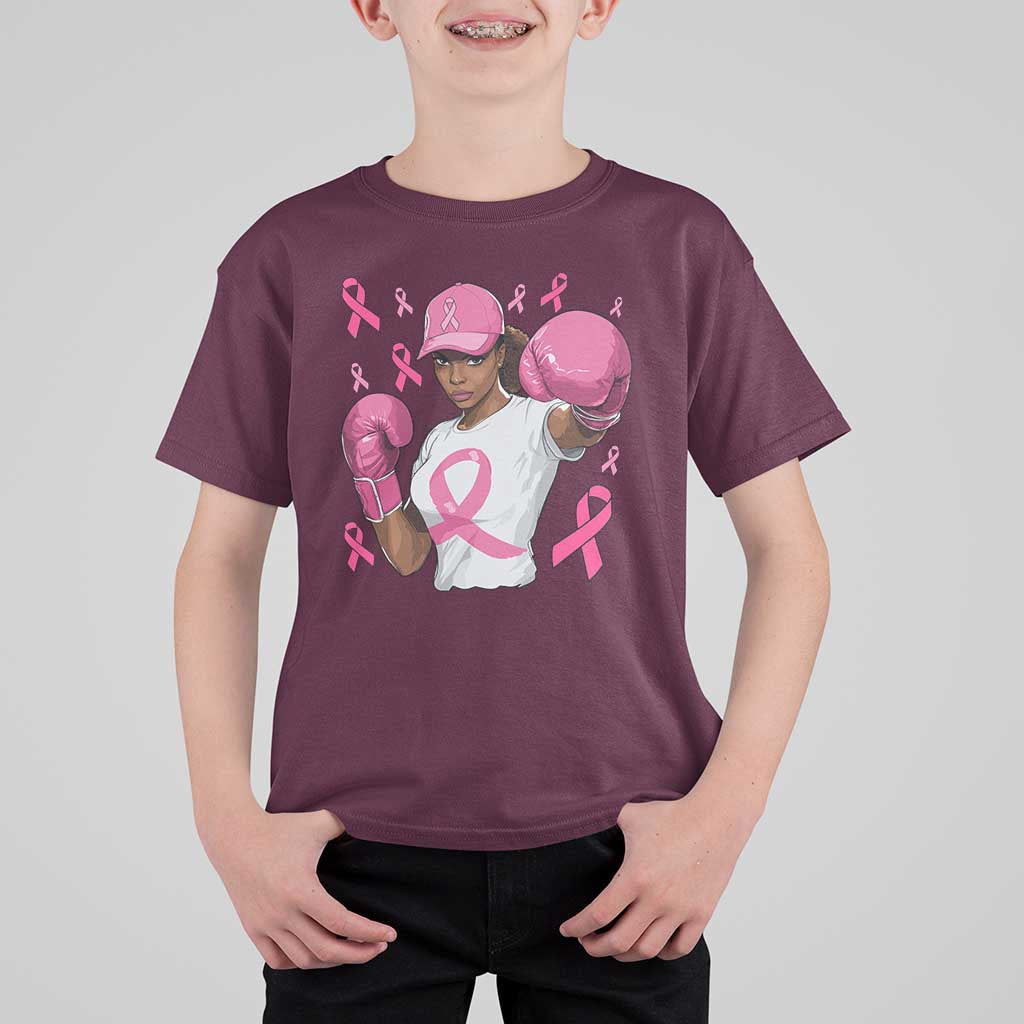 African American Fighter Breast Cancer Awareness T Shirt For Kid Pink Ribbon - Wonder Print Shop