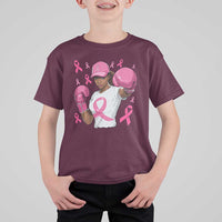 African American Fighter Breast Cancer Awareness T Shirt For Kid Pink Ribbon - Wonder Print Shop
