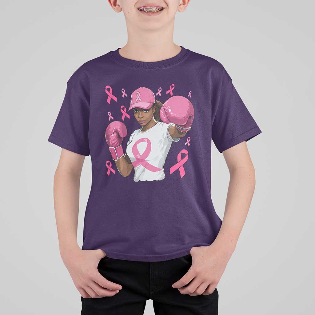 African American Fighter Breast Cancer Awareness T Shirt For Kid Pink Ribbon - Wonder Print Shop