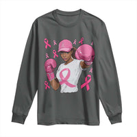 African American Fighter Breast Cancer Awareness Long Sleeve Shirt Pink Ribbon - Wonder Print Shop