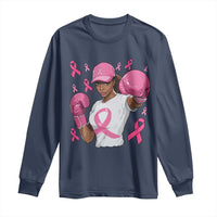 African American Fighter Breast Cancer Awareness Long Sleeve Shirt Pink Ribbon - Wonder Print Shop