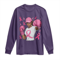 African American Fighter Breast Cancer Awareness Long Sleeve Shirt Pink Ribbon - Wonder Print Shop