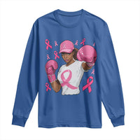African American Fighter Breast Cancer Awareness Long Sleeve Shirt Pink Ribbon - Wonder Print Shop