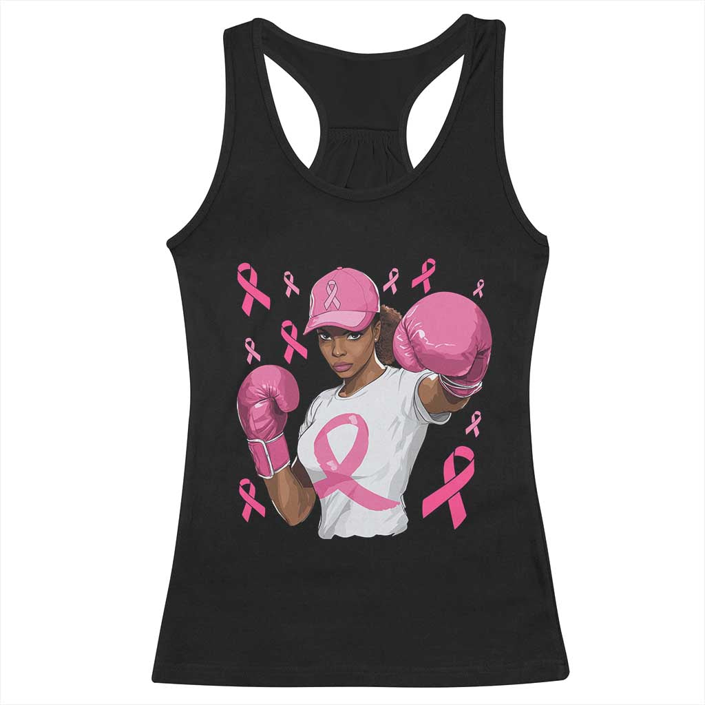 African American Fighter Breast Cancer Awareness Racerback Tank Top Pink Ribbon - Wonder Print Shop