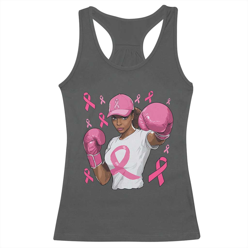 African American Fighter Breast Cancer Awareness Racerback Tank Top Pink Ribbon - Wonder Print Shop