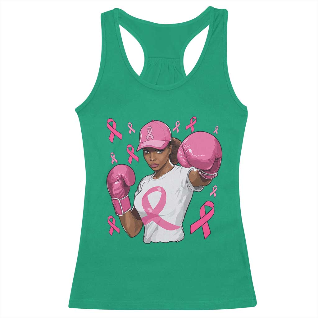 African American Fighter Breast Cancer Awareness Racerback Tank Top Pink Ribbon - Wonder Print Shop