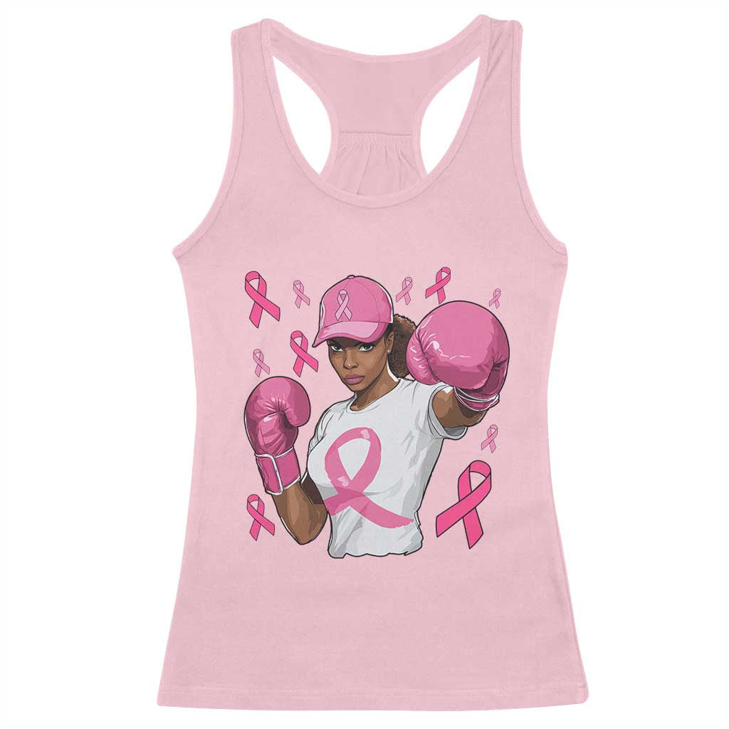 African American Fighter Breast Cancer Awareness Racerback Tank Top Pink Ribbon - Wonder Print Shop