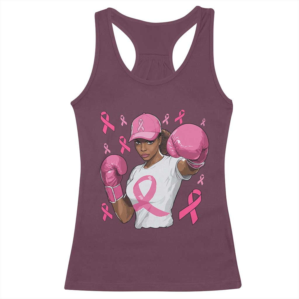 African American Fighter Breast Cancer Awareness Racerback Tank Top Pink Ribbon - Wonder Print Shop
