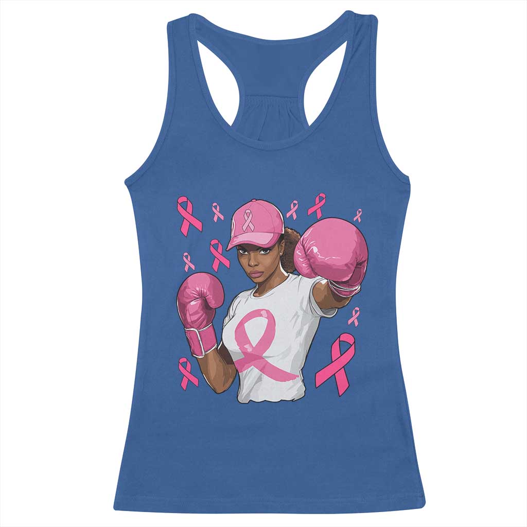 African American Fighter Breast Cancer Awareness Racerback Tank Top Pink Ribbon - Wonder Print Shop