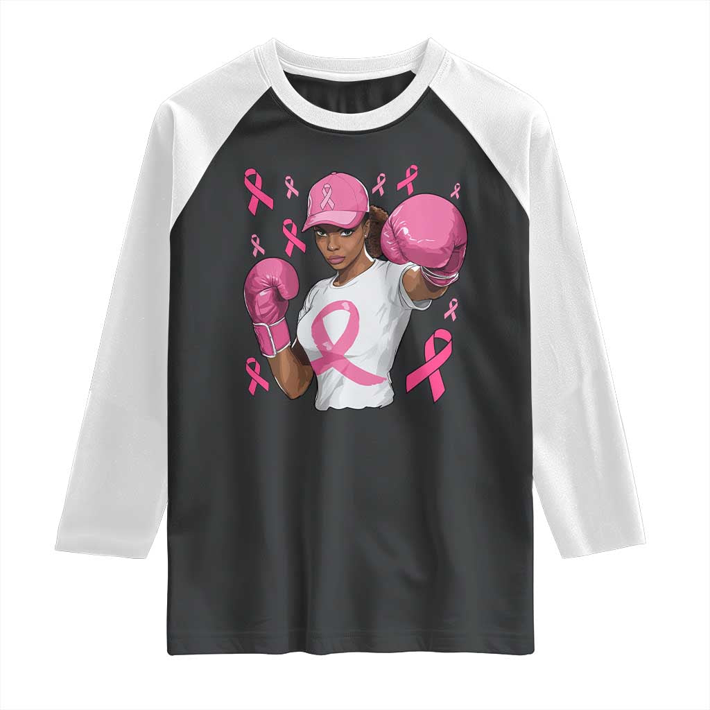 African American Fighter Breast Cancer Awareness Raglan Shirt Pink Ribbon - Wonder Print Shop