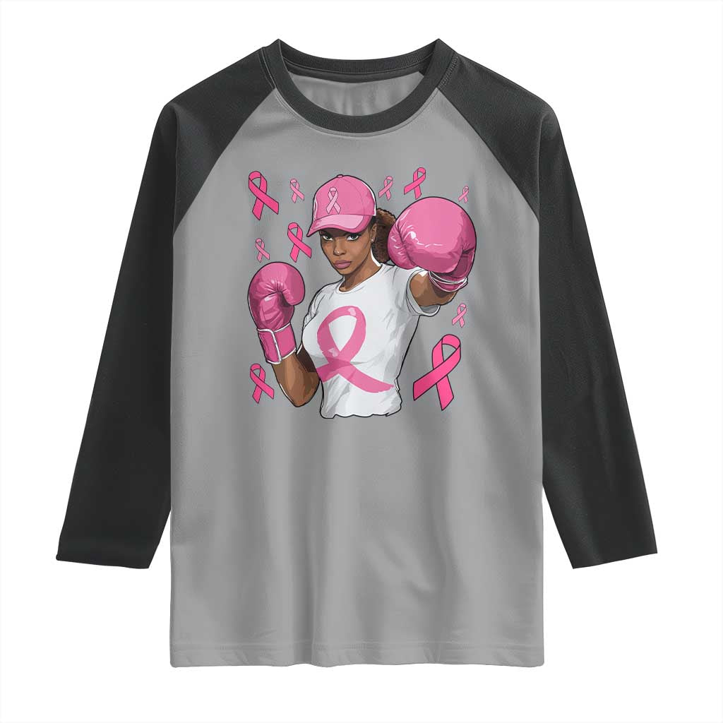 African American Fighter Breast Cancer Awareness Raglan Shirt Pink Ribbon - Wonder Print Shop