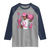 African American Fighter Breast Cancer Awareness Raglan Shirt Pink Ribbon - Wonder Print Shop