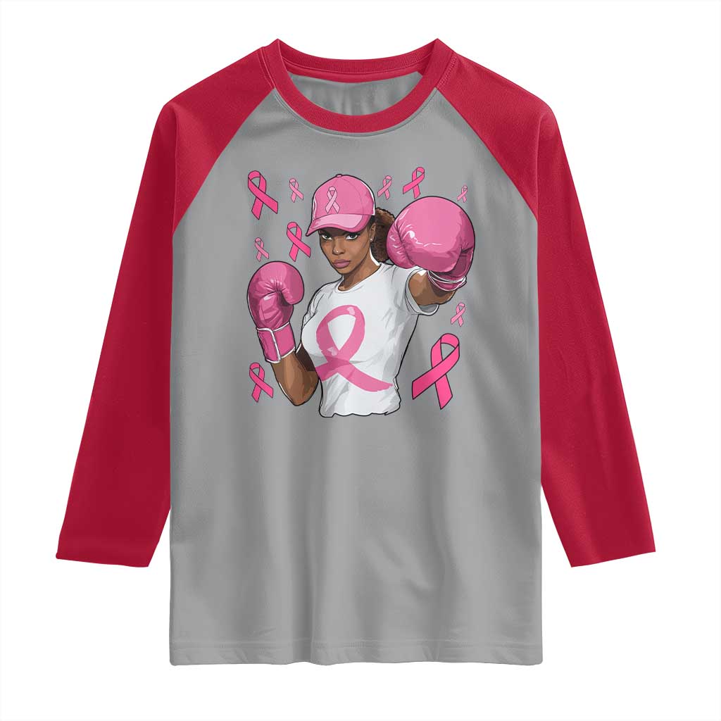 African American Fighter Breast Cancer Awareness Raglan Shirt Pink Ribbon - Wonder Print Shop