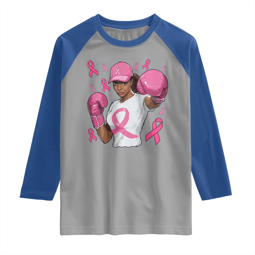 African American Fighter Breast Cancer Awareness Raglan Shirt Pink Ribbon - Wonder Print Shop