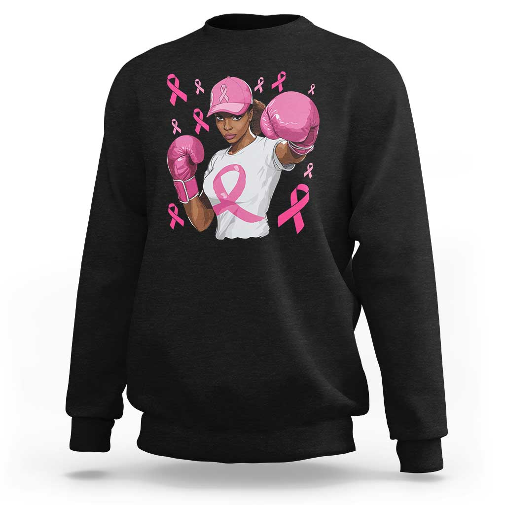 African American Fighter Breast Cancer Awareness Sweatshirt Pink Ribbon - Wonder Print Shop